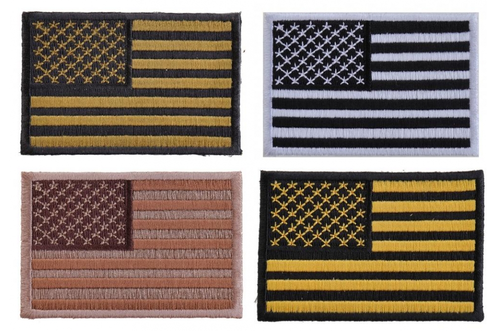 American Flag Patches In Subdued Colors Set Of 4 Small Embroidered US Flags