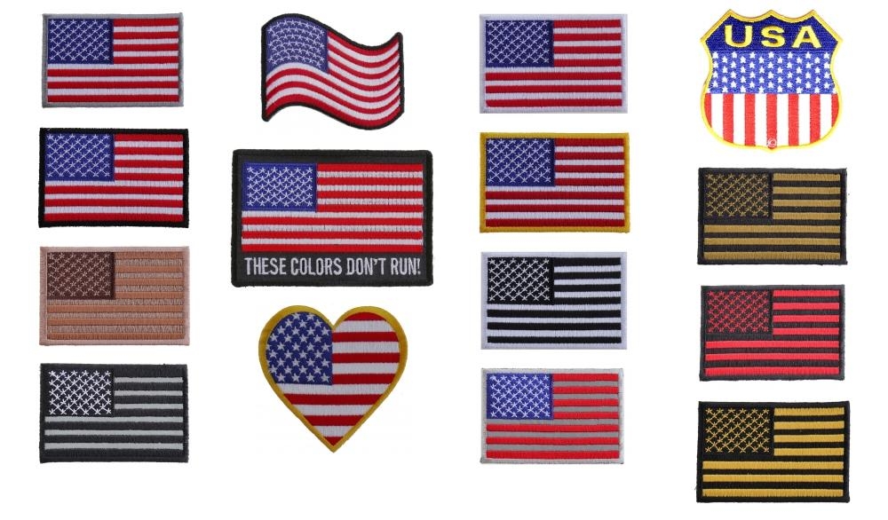 American Flag Patches Assortment -15 Embroidered Small US Flags