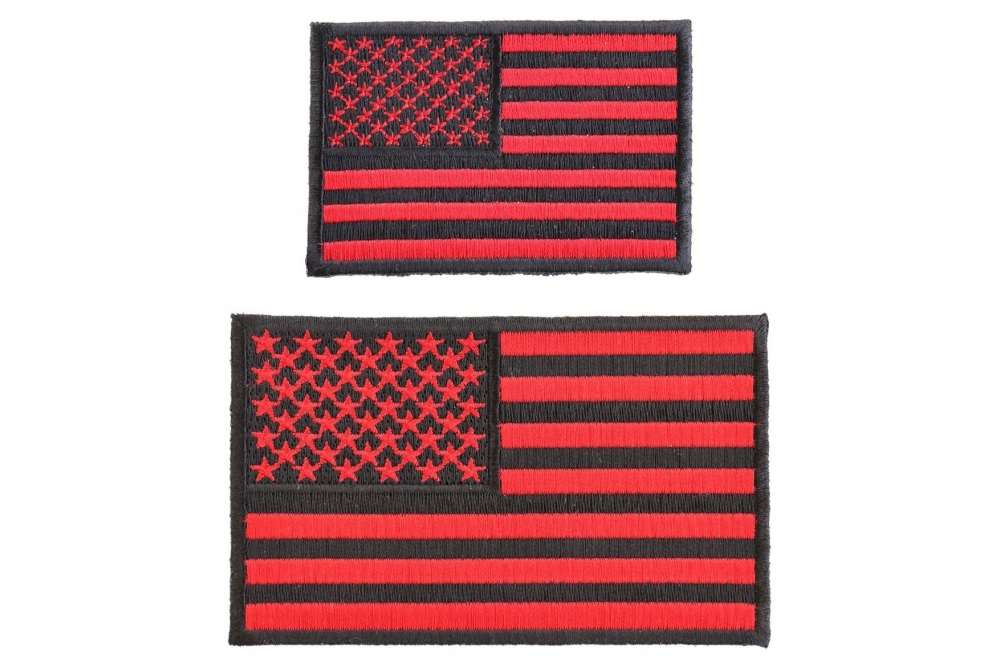 Black and Red US Flag Patches Set Of 2 Small Iron On Flags