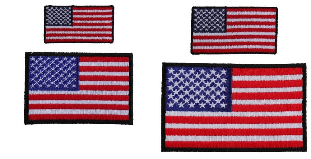 Embroidered American Flag Patches Black Borders 4 Small Sizes Iron On