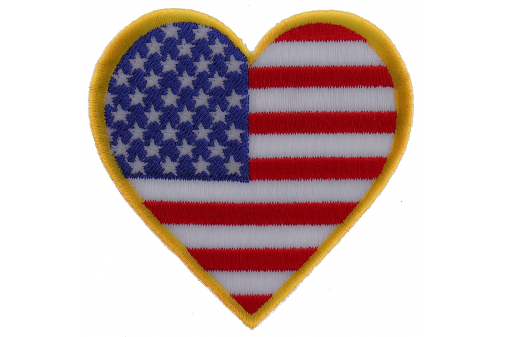 Gold Border Love US Flag Heart Patch