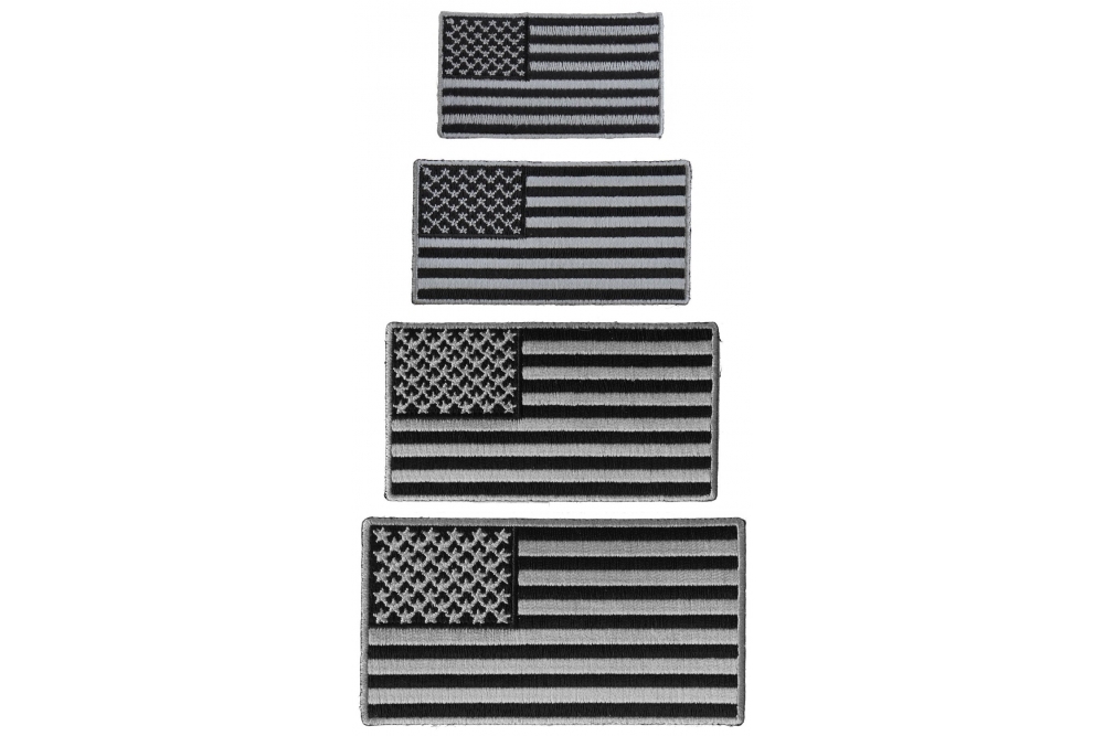 Gray Border American Flag Patches Set Of 4 Sizes