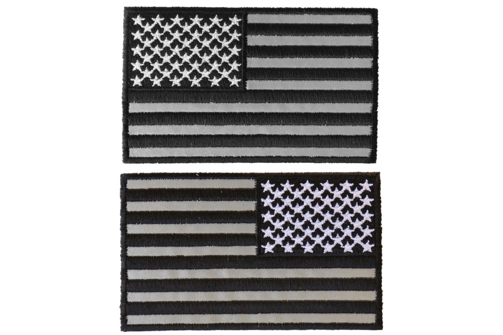 Reflective American Flag Patches 4 Inch Left and Right 2 Piece Set