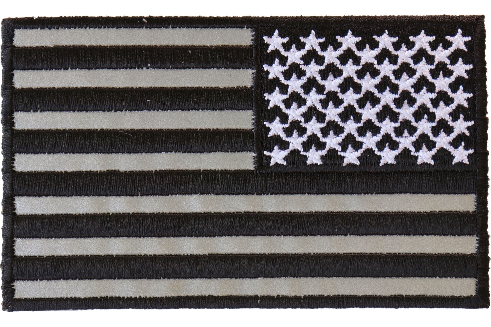 Reflective American Flag Patch Reversed 4 inch Wide