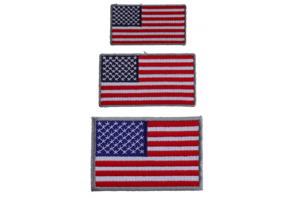 Small US Flag Patches Gray Borders 3 Embroidered American Flags
