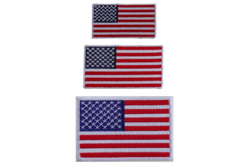 Small US Flag Patches White Border 3 Embroidered American Flags