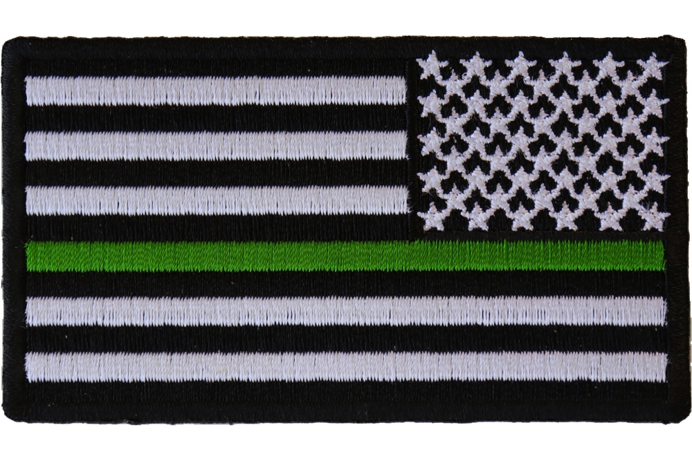 Thin Green Line American Flag Reversed Patch  US Military Veteran Patches  by Ivamis Patches