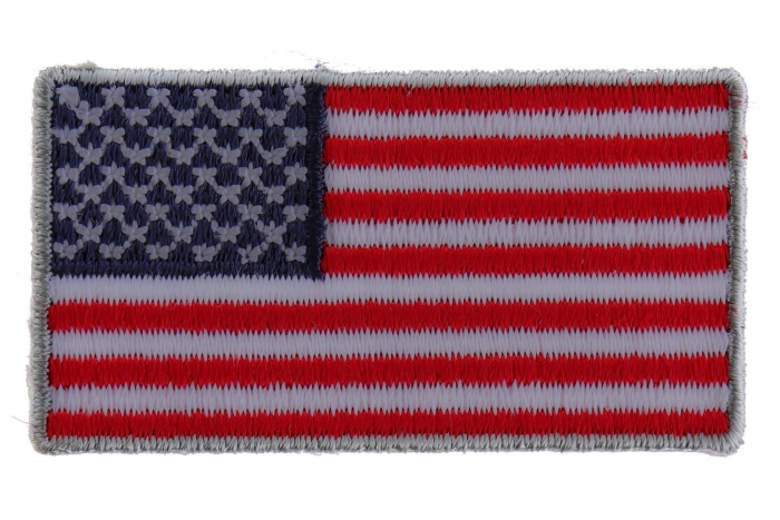 US Flag Patch Silver Border 2 Inch