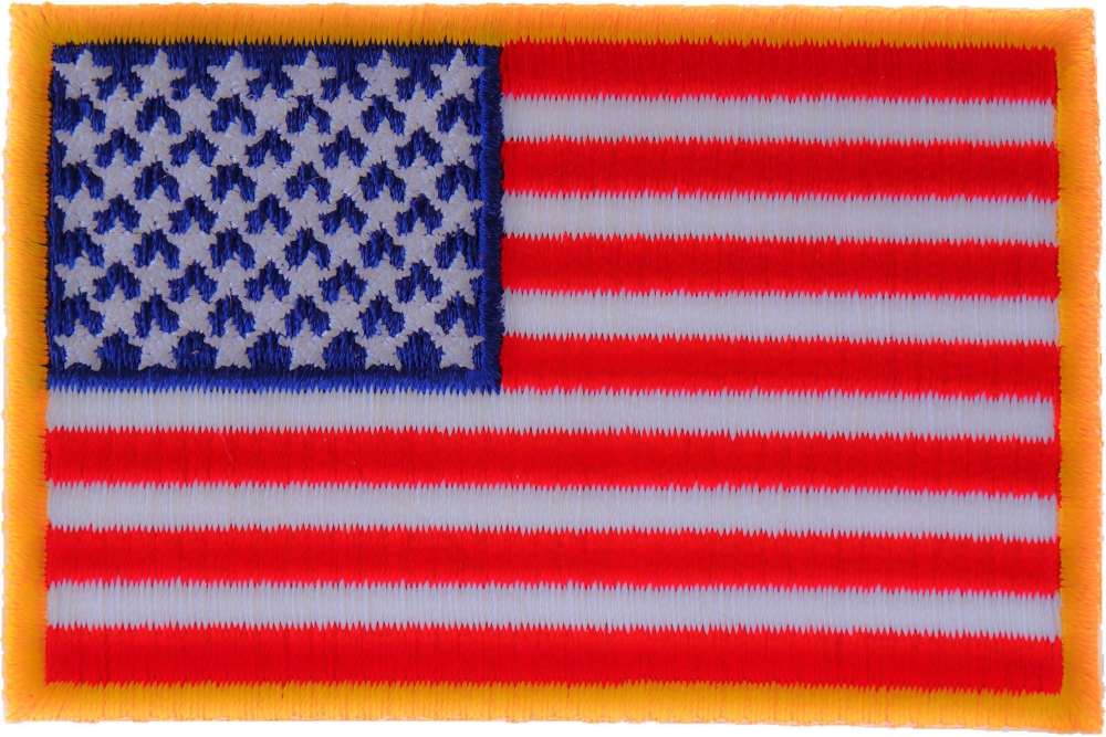 US Flag Patch Small Yellow Border 3 Inch