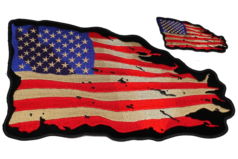 US Flag Vintage Tattered Small and Large Patch Set