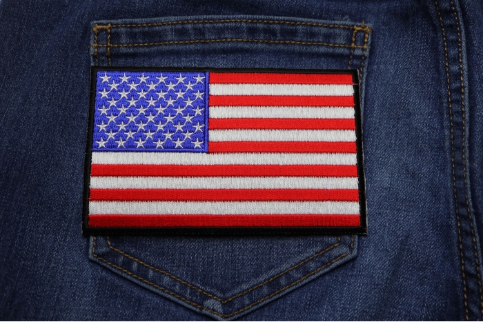 American Flag Patch with Black Borders shown on jeans
