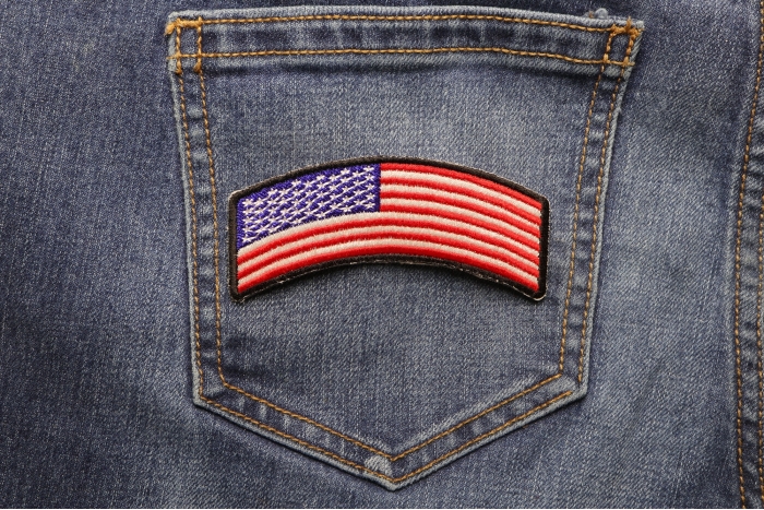 American Flag Rocker Patch shown on jeans
