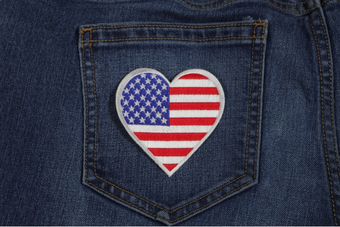 Love USA Heart Patch shown on jeans
