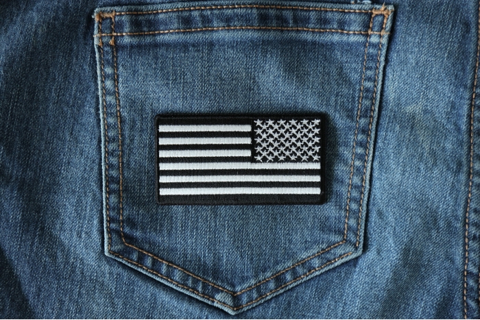 American Flag Patch Reversed 3 inch shown on jeans