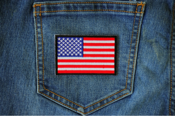 American Flag Patch with Black Borders shown on jeans