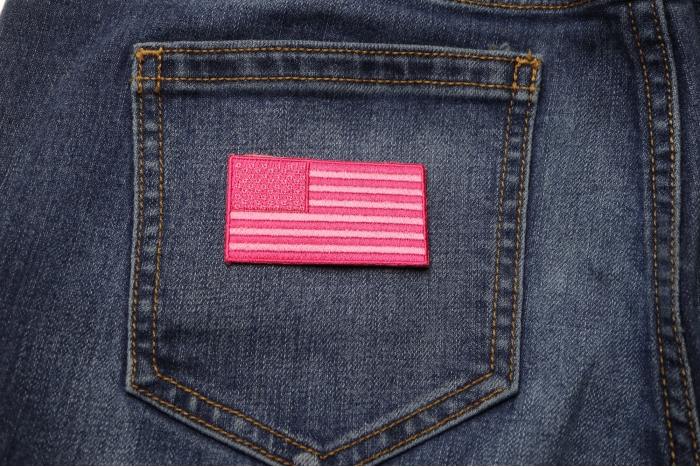 US Flag Patch Pink 2.5 Inch shown on jeans