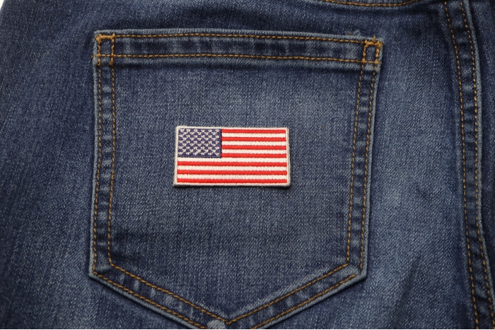 US Flag Patch White Border 2 Inch shown on jeans