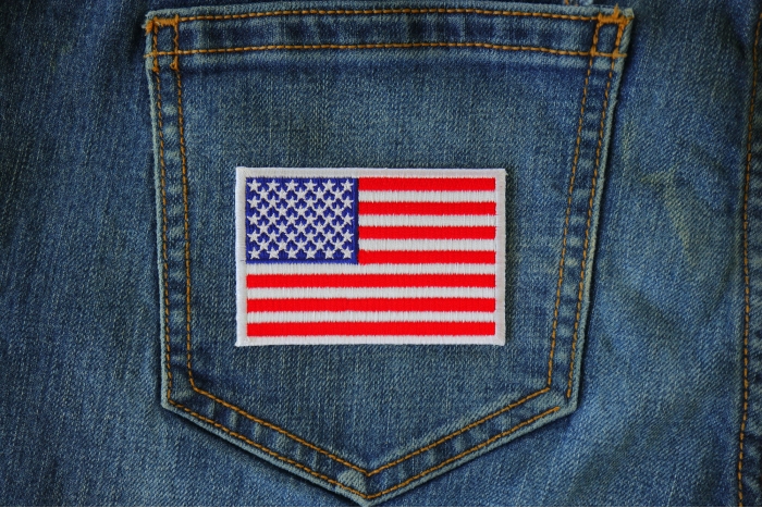 US Flag White Border Patch shown on jeans