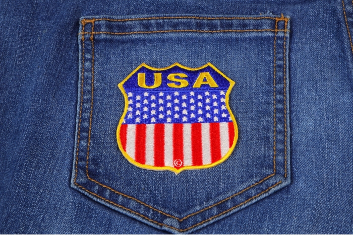 USA  Shield Flag Patch shown on jeans