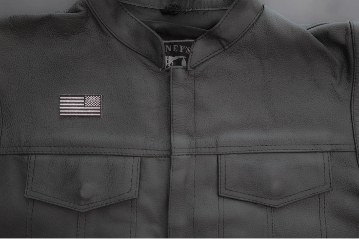 American Flag Patch reversed 2 inch black and white shown on leather vest