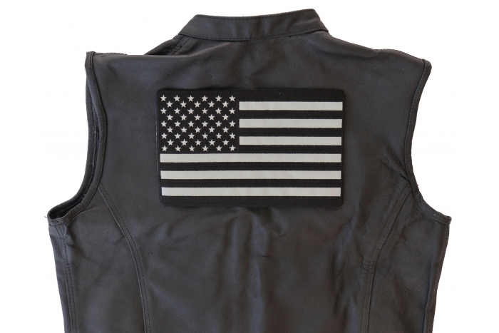 American Flag Patch, Large Reflective Back Patch for Jackets shown on leather vest