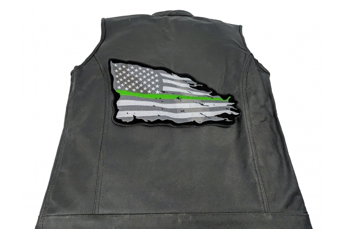Green Stripe American Flag Patch, Large Patriotic Patches shown on leather vest