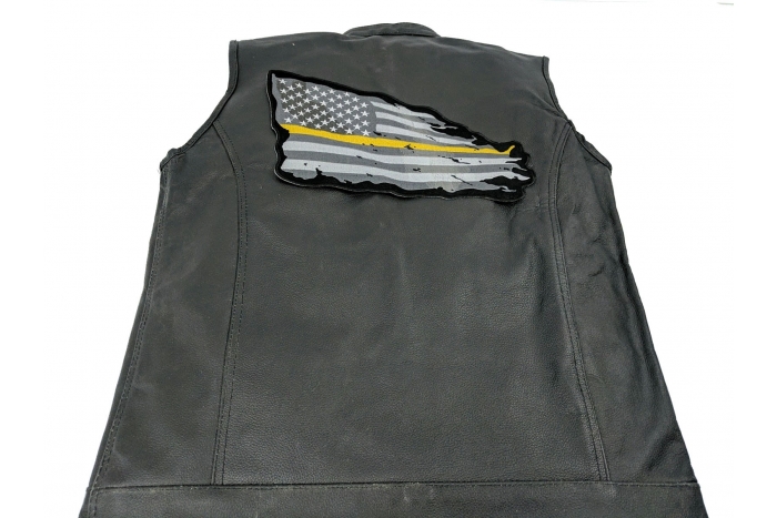Yellow Stripe American Flag Patch, Large Patriotic Patches shown on leather vest
