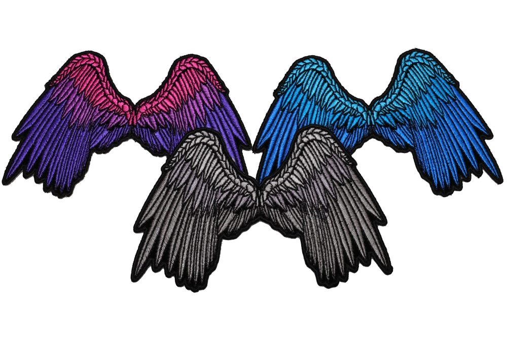 Set of 3 small Angel Wings Patches in Blue Pink and Gray