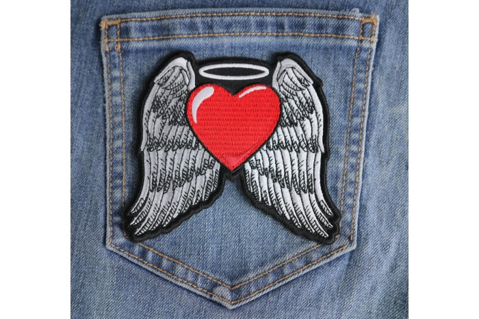 Guardian Angel Heart Patch shown on jeans