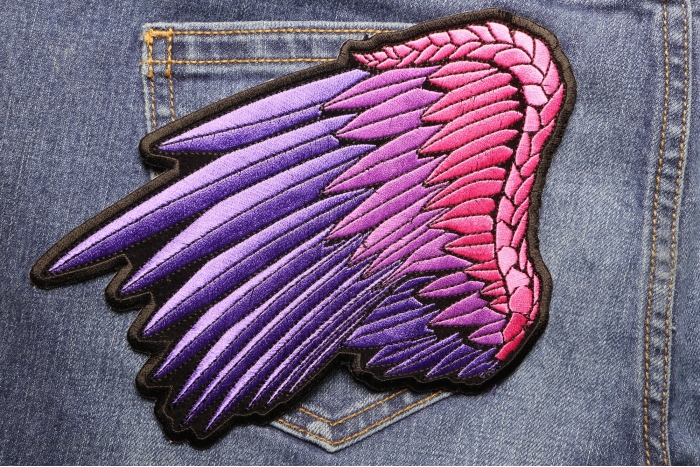 Pink Left Angel Wings Patch shown on jeans
