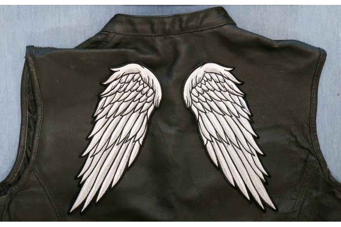Angel Wings Patch shown on leather vest