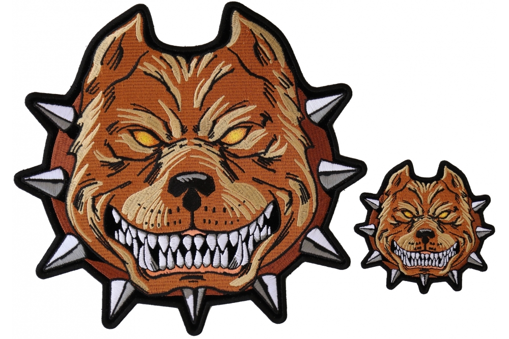 Set of 2 brown pitbull embroidered patches small and large  thecheapplace