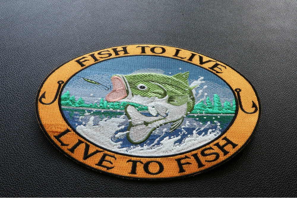 Fish to Live, Live to Fish, Bass on Hook Patch, Large Back Patches