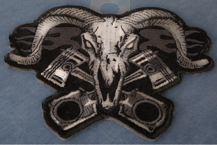 Ram with Pistons Iron on Patch diagonal view