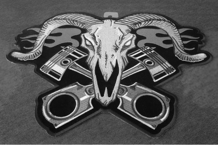 Ram Skull and Pistons Patch diagonal view