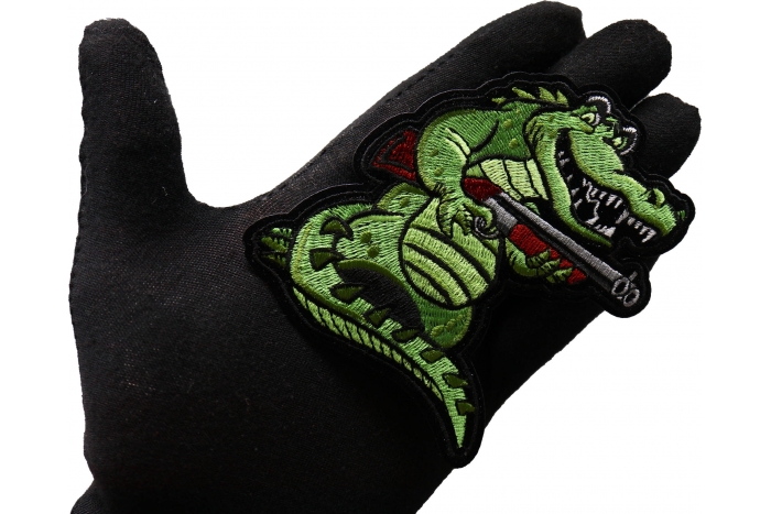 Alligator Shotgun Patch shown on hand for size comparison