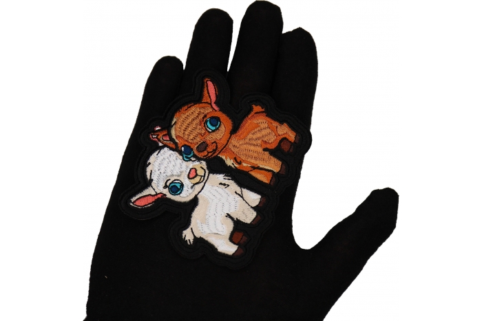 Baby Goats Patch shown on hand for size comparison