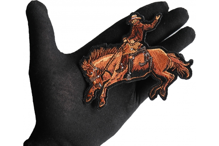 Cowboy Horse Patch, Small Embroidered Iron on Patches shown on hand for size comparison
