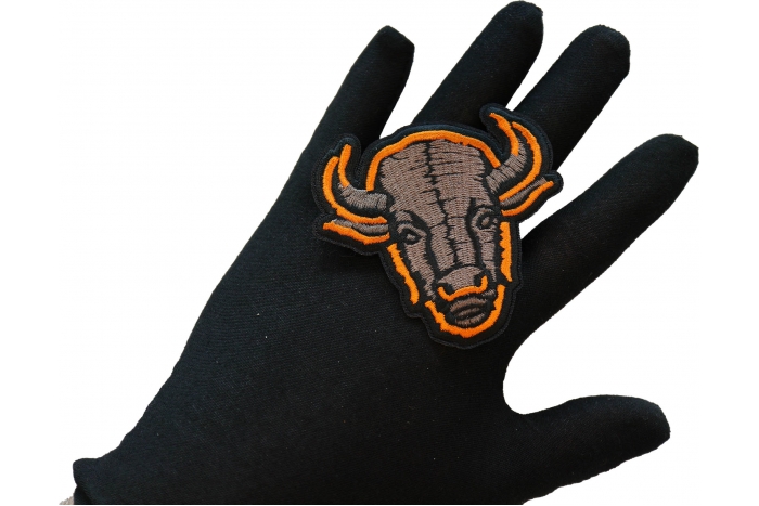 Buffalo Iron on Patch shown on hand for size comparison