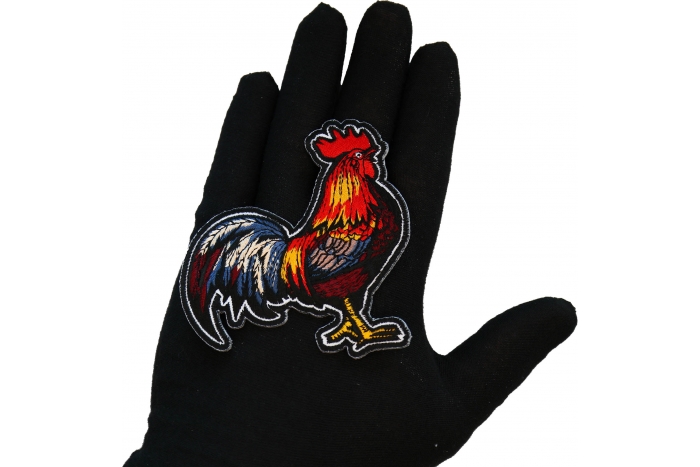 Cock Rooster Patch shown on hand for size comparison