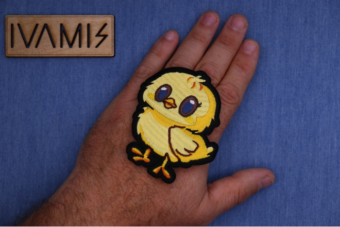 Cute Baby Chicken Patch shown on hand for size comparison