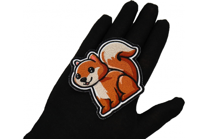 Cute Chipmunk Patch shown on hand for size comparison