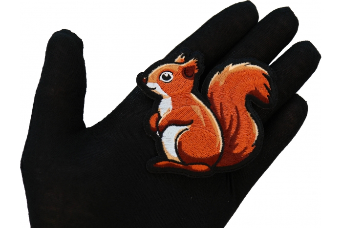 Cute Squirrel Patch shown on hand for size comparison