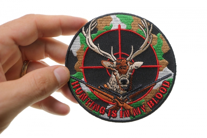 Deer Hunter Patch shown on hand for size comparison