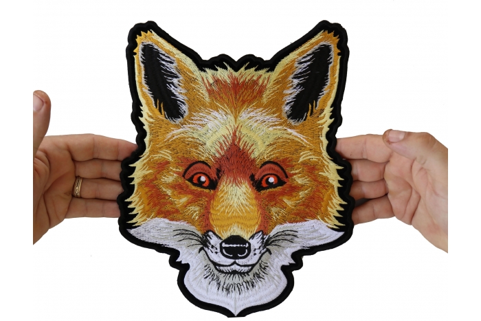 Fox Patch, Large Animal Patches for Jackets shown on hand for size comparison