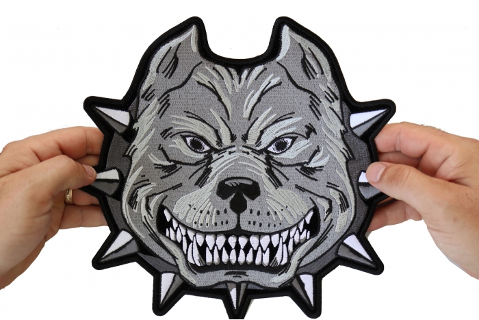 Pitbull Patch, Large Animal Patches for Jackets shown on hand for size comparison