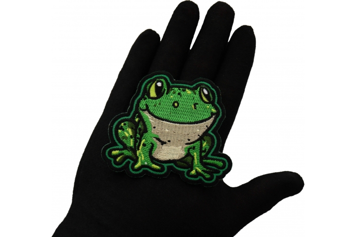Green Frog Patch shown on hand for size comparison