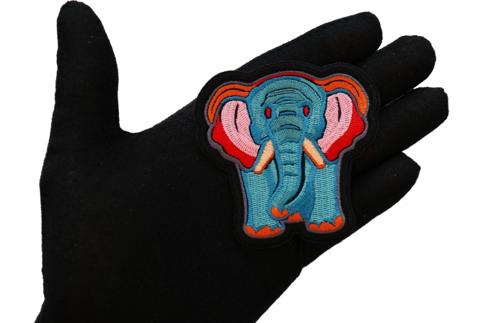 Blue Elephant Patch, Cute Animal Patches shown on hand for size comparison