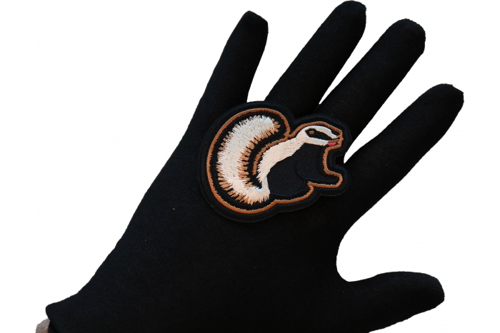Skunk Patch, Cute Animal Patches shown on hand for size comparison