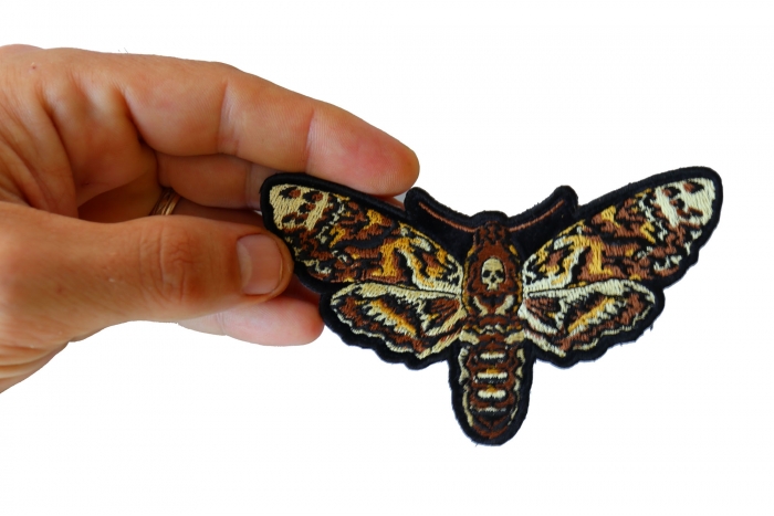 Moth Skull Patch, Skull Patches shown on hand for size comparison